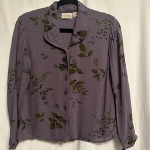 PUTUMAYO SZ S 100% Rayon Made India Purple Green Floral Buttoned Blouse Top - Picture 1 of 10