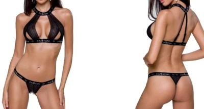 PASSION Devil Dessous Set Bralette BH Ouvert String Spitze Marajane S/M Schwarz - Bild 1 von 4