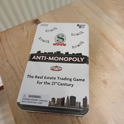 New Sealed Xmas gift Anti-Monopoly Board Game In Travel Tin . - Image 1 of 2
