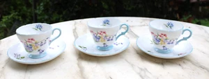 Three (3) Shelley England Wild Flowers Demitasse Cups & Saucers #13668 - Picture 1 of 13