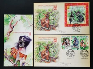 ** Malaysia 2016 Primates Zodiac Lunar Year Monkey Autographed Pair FDC - MNH - Picture 1 of 9