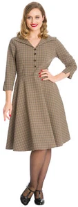 Vestido Rockabilly Banned »LADY CHECK» Vintage Cuadros PEPITA 3/4 Brazo SWING DRESS - Imagen 1 de 5