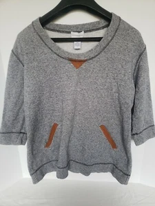 Soft Surroundings Sweatshirt Top Petite Small Gray Faux Brown Leather Detailing - Picture 1 of 6