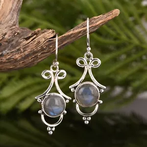Art Deco Sterling Silver Dangle Earring With Labradorite Gemstone Earrings - Picture 1 of 7