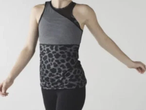 Lululemon Tank Top & Bra Gray Black Animal Print Striped One Shoulder Sz 10 *186 - Picture 1 of 10