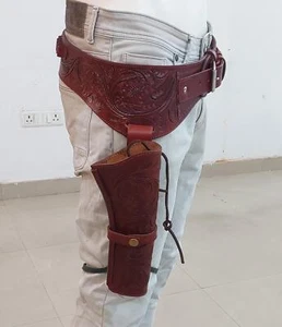 Western Gun Holster Belt Leather Revolver Pistol Tooled .22 .35/357 .44/45 Cal - Picture 1 of 7