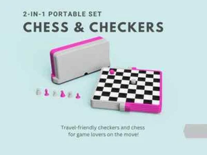 Portable 2-in-1 Chess and Checkers Game Set - Colors In Description - Picture 1 of 6