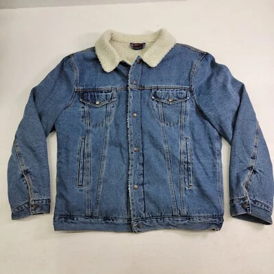 Alpine Swiss Mens XL Sherpa Lined Denim Jacket Classic Button Jean Trucker Coat - Image 1 of 4