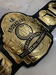 Nwa Southern Heavyweight Championship belt,4mm Zinc,Gold Plated.Real Leather. - Picture 1 of 11