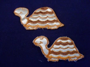 Vintage 1970s Sew On Patch Turtles Orange and Brown (Set of 2) - Picture 1 of 5