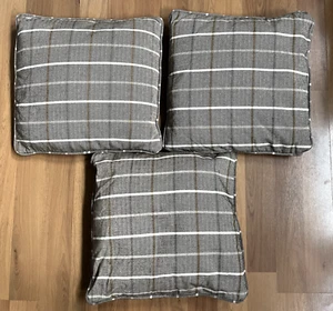 Set of 3 West Elm Herringbone Plaid Pillow Cushions – Brown/Beige – 16"x16" - Picture 1 of 10