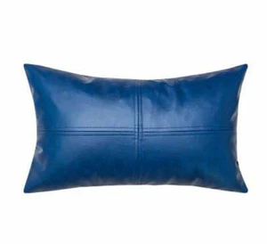 Pillow Cover Leather Blue Cushion Genuine New Decorative Throw Pillows - Picture 1 of 3