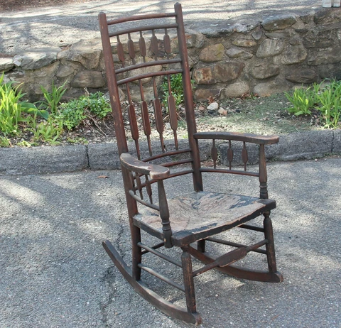 Antique Boston Rocking Chair WM White Bench Made Signed 19th Century Rocker Cover