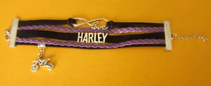 VTG "LOVE HARLEY" DAVIDSON PURPLE/BLACK CORD BRACELET - Picture 1 of 2