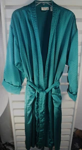 Victoria's Secret Women M/L Gold Label Green Satin Terry Lined Long Robe Vintage - Picture 1 of 6