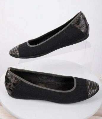 Zapatos planos de ballet Donald J Pliner Hideyo talla 7 negros plateados piel de serpiente puntera Foto 1 de 4