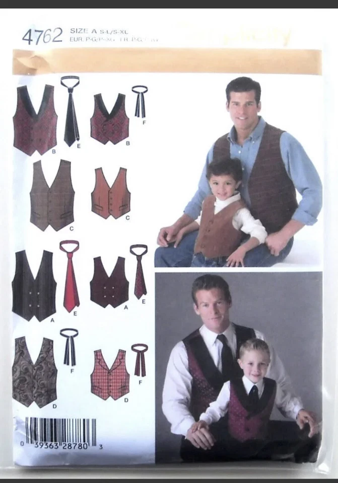Simplicity Pattern 4762 Boys & Men Vests and Ties
