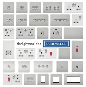 LIGHT SWITCHES & SOCKETS SCREWLESS FLATPLATE BRUSHED CHROME KNIGHTSBRIDGE RANGES - Picture 1 of 56