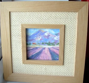 Lavender field Framed Original Oil Painting Landscape Wall art 3.5x3.5 inches - Picture 1 of 3