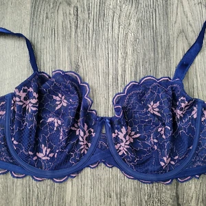 Sujetador Wacoal 851252 azul y rosa 36DD bordado encaje transparente con aros sin forro - Imagen 1 de 5