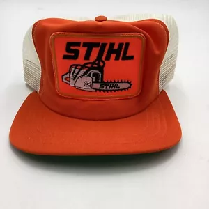 Stihl Chainsaw Mesh Snapback Trucker Hat Orange White New - Picture 1 of 7