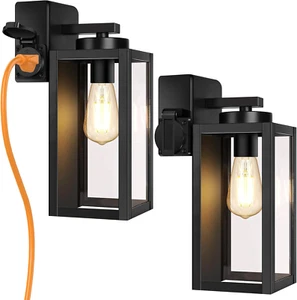 2-Pack Porch Lights Outdoor with UL Certified Outlet, Modern Outdoor Wall Lights - Picture 1 of 8