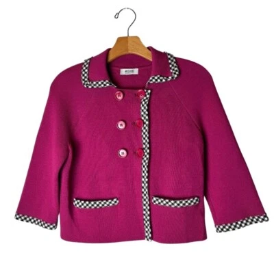 Moschino Sweater Women 6 Pink Wool Knit Collared Pink Blazer Cardigan Coatigan - Image 1 of 4