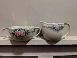 Antico Lusterware Germania? Austria? Zuccheriera Creamer Rose - Foto 1 di 5
