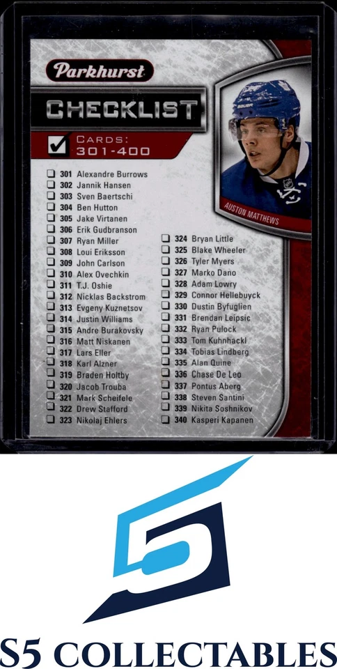 2016-17 Parkhurst #400 Auston Matthews Red 2878 - Image 1 of 2