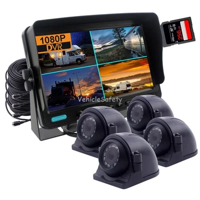 9" IPS Quad Monitor DVR 4x 1080P Camera For Truck Bus Trailer Caravan RV Reverse - Image 1 of 4