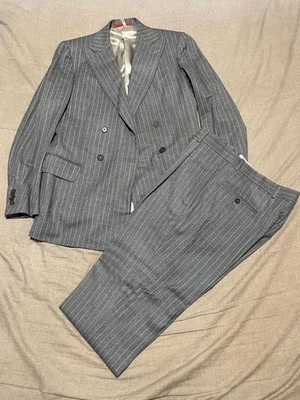 Isaia Men Suits L Gray Pinstripe Double-Breasted Suit Limited Edition VHTF Popul - Image 1 of 4