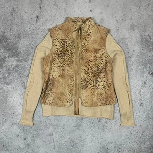 ST. JOHN Sport by Marie Gray Animal Print Leather Jacket / Sweater Size L - Picture 1 of 14