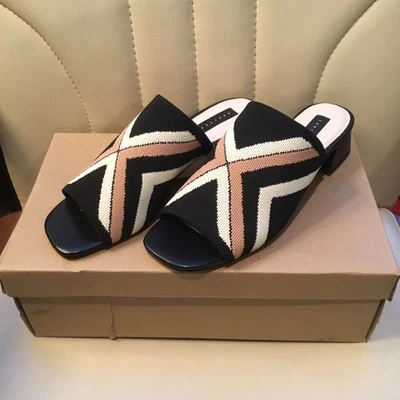 SANCTUARY Ruby Rally Black, Brown, Tan Block Heel Slide Slip On 7.5M Sandals - Image 1 of 4