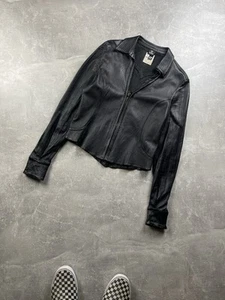 Versace 90s Archives Leather Avant Garde Black Leather Jacket Size L Made in IT - Picture 1 of 14