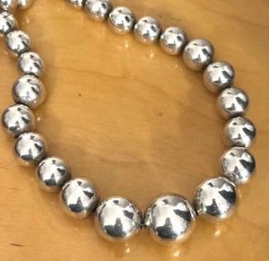 Designer 925 Sterling Silver Large Graduated Beaded Ball Statement Necklace - Picture 1 of 7