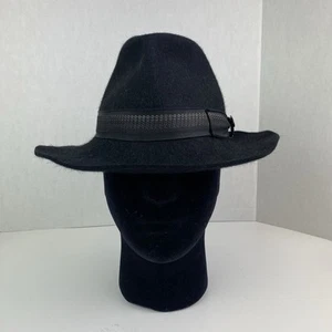 BORSALINO Genuine Fur Felt Fedora Hat Size 55 Black Alessandria Ribbon Gold Logo - Picture 1 of 17