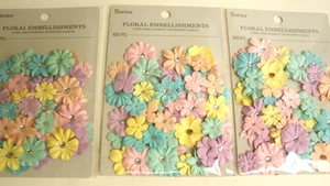Paper Flowers Card Scrapbook Embellishments - Pastels pink blue purple - 3 packs - Picture 1 of 3