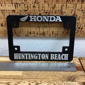 HONDA Motorcycle License Plate Frame Huntington Beach California, Plastic LL4.49 - Picture 1 of 4