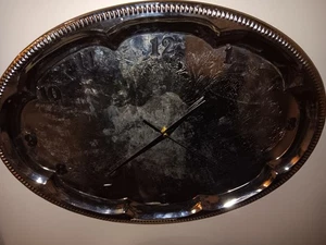 18" Silverplated Oval Serving Platter Repurposed Wall Clock - Picture 1 of 3