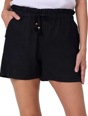Hang Ten Women's Linen Blend Summer Shorts, Lightweight Casual, Black, Medium - Image 1 of 4