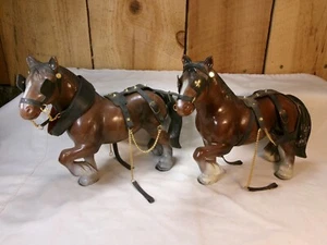 Lot of 2 Vintage Justen Blue Ribbon Clydesdale Hard Plastic Horses ~ READ - Picture 1 of 9
