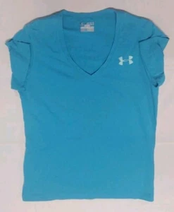 Under Armour Semi Fitted Heat Gear Damen Large Grafik V-Ausschnitt T-Shirt blau - Bild 1 von 9