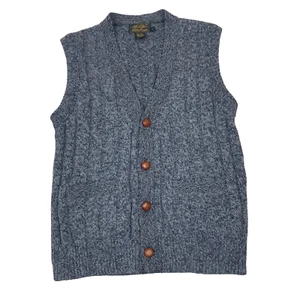 VTG Eddie Bauer Wool Cable Knit Sweater Vest Heathered Gray USA Made Mens Sz S - Picture 1 of 6
