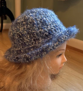 Hand Crochet Blue Marled Hat Size Small - Picture 1 of 4