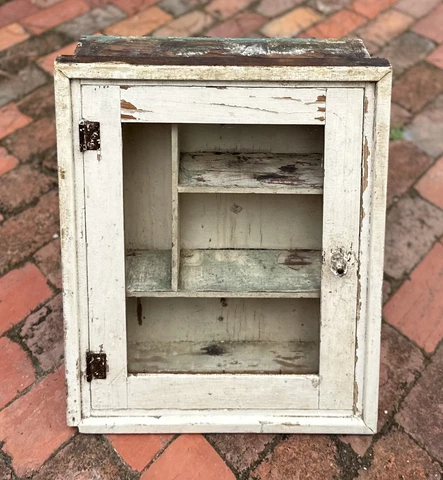 Antique Recessed Wooden Wall/Medicine/Craft Cabinet With Authentic Distressing Cover