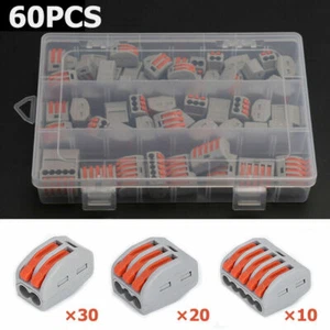 60pcs Reusable Electrical Connectors Wire Block Terminal Cable 2,3,5Pin For Wago - Picture 1 of 12