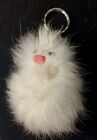 Rabbit Fur Keychain With Face Pink Nose Furry Vintage White Black Good Luck