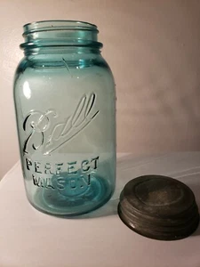 Vintage Blue Ball Perfect Mason Quart Glas #6 1910-1923 fallen gelassen A - Bild 1 von 5