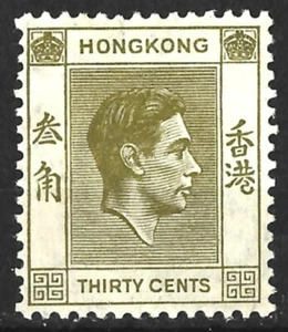 HONG KONG KGV1 1938 30c YELLOW-OLIVE PERF 14 MINT - Picture 1 of 2