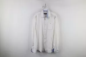 Bugatchi Uomo Mens Large Shaped Fit Sheer Linen Collared Button Shirt White - Picture 1 of 14